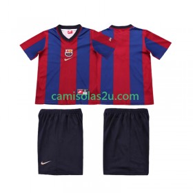 Camisolas de futebol FC Barcelona 1999 Retro Criança Equipamento Principal 1998 Manga Curta